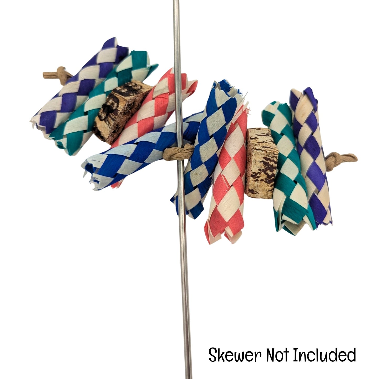 Digit by Lil Monsters Bird Toys. Shown on a skewer as a demonstration. Text overlay says "Skewer Not Included."