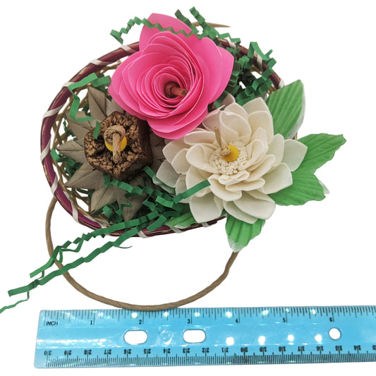 Wildflowers parrot toy for Lil Monsters Bird Toys, next to a ruler for scale