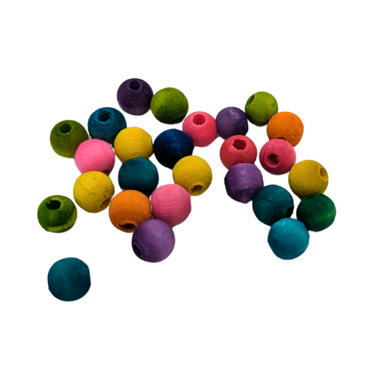 A set of 25 multicolored wood beads measuring 8mm, by Lil Monsters Bird Toys