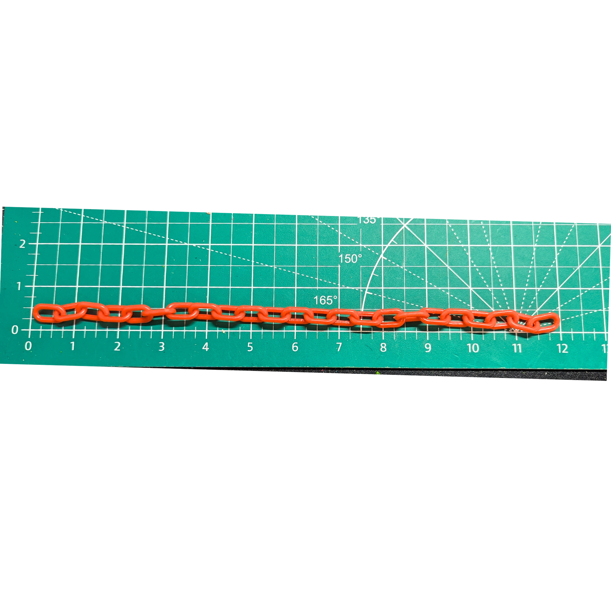 3mm orange plastic chain shown on measurement mat for scale