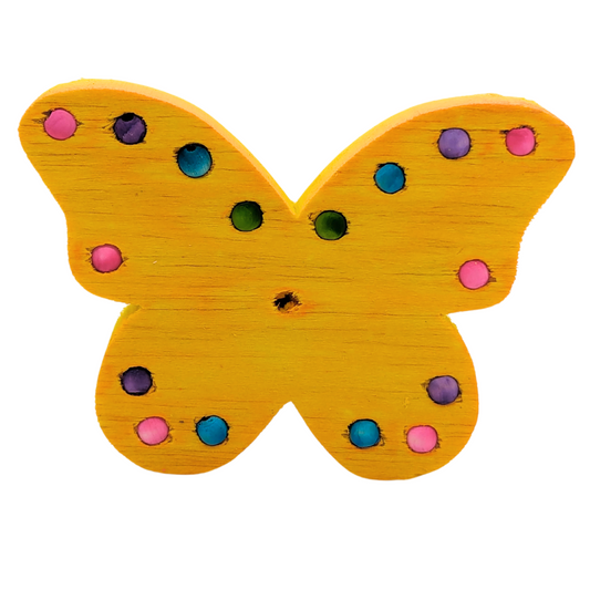 Flutterby balsa bird toy by Lil Monsters Bird Toys, butterfly shaped, with embedded beads
