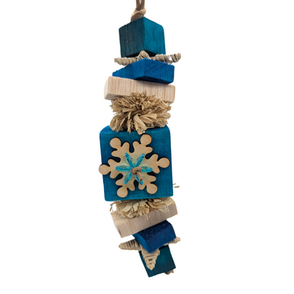 Squall winter themed bird toy by Lil Monsters Bird Toys, with balsa, vine, basswood, and cornhusk