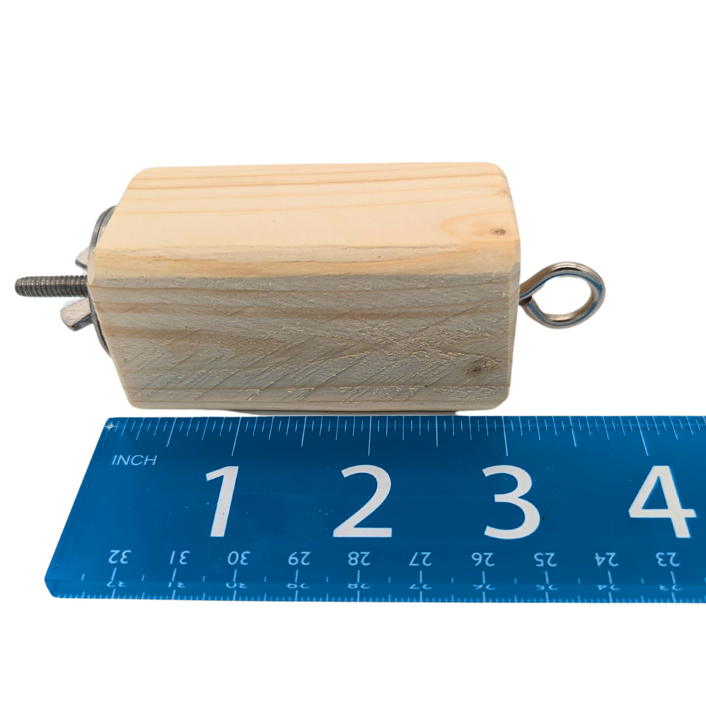 Toy Helper perch by Lil Monsters Bird Toys, shown next to ruler for scale