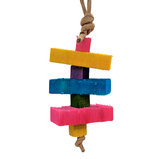 Wren small parrot toy by Lil Monsters Bird Toys, with small balsa pieces