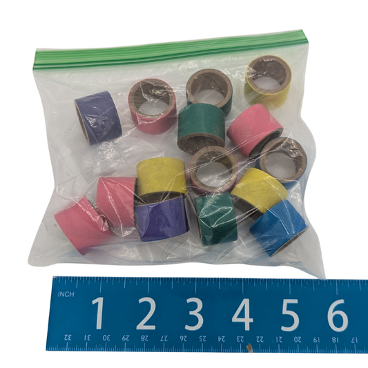 Bag of 15 Bagel Short Tubes for parrot toy parts by Lil Monsters Bird Toy, with ruler for scale