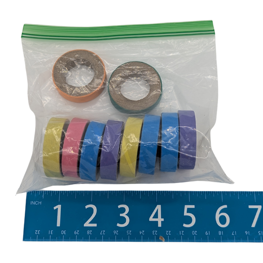 Bag of 10 Thick Bagels for parrot toy parts by Lil Monsters Bird Toy, with ruler for scale
