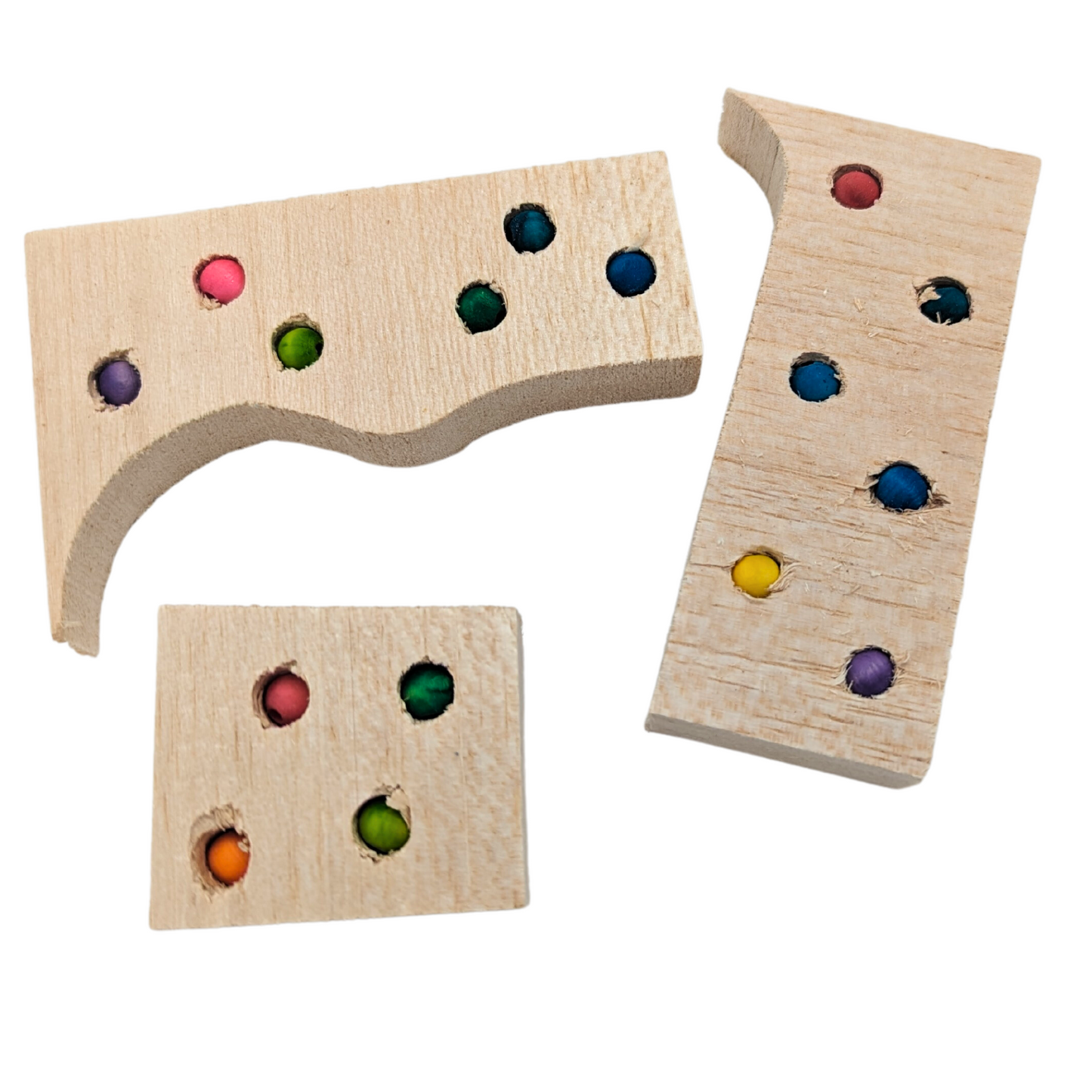 Balsa Waste Knots by Lil Monsters Bird Toys, made of balsa scraps with embedded beads