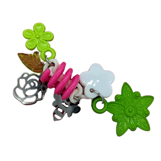 Bee's Garden Bird Toy by Tiny Conure Trinkets, with plastic and metal charms