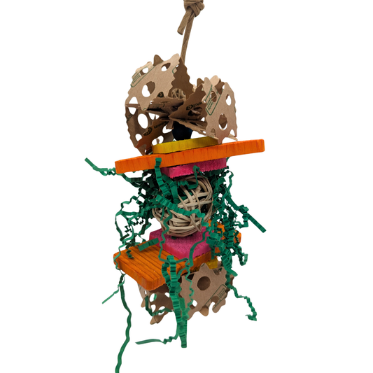 Bramble by Lil Monsters Bird Toys, made with pine, vine, cardboard, and crinkle paper. 