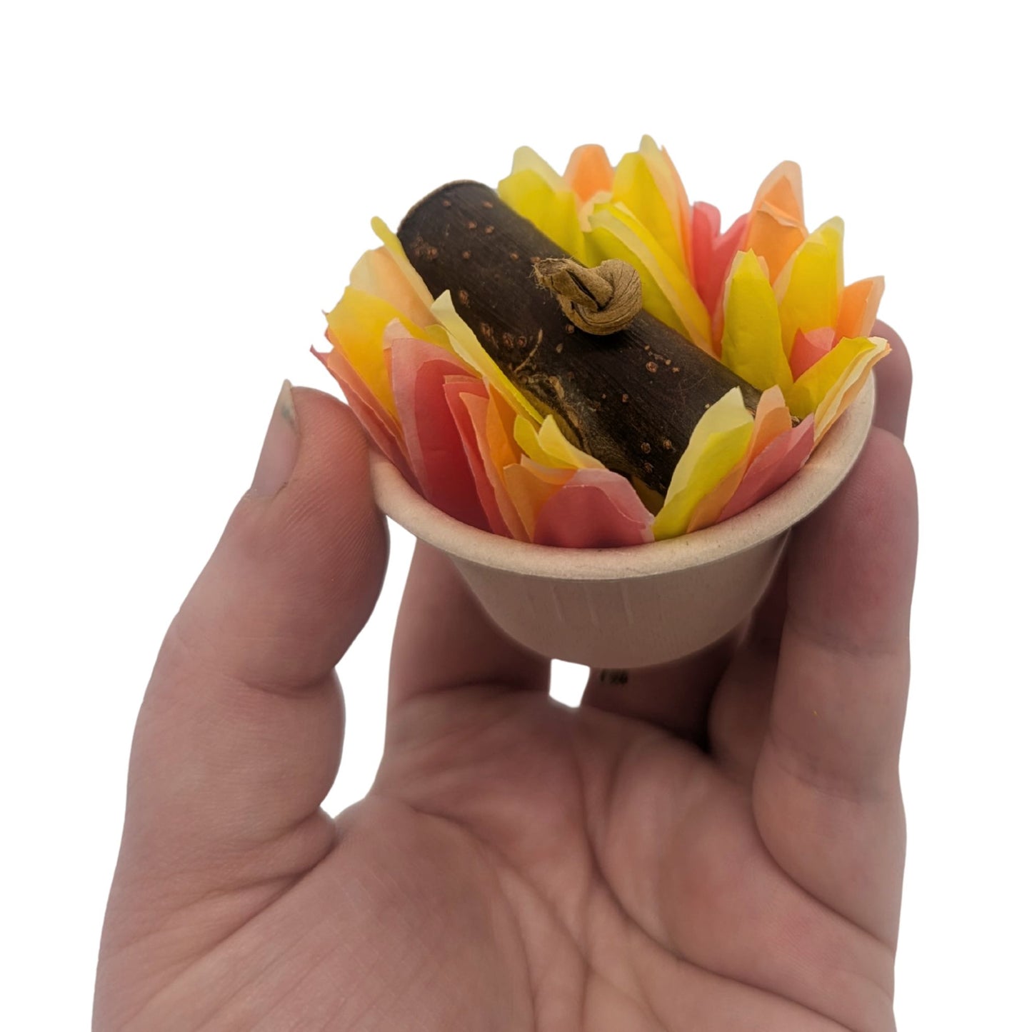 Brazier by Lil Monsters Bird Toys. Foot Toy option, shown in hand for scale. 