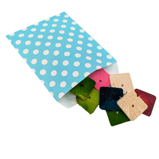 Chip Bag Bird Toy by Lil Monsters Bird Toys, a paper bag filled with super thin pine slices to chip