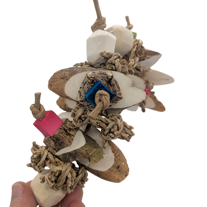Frolic parrot toy by Lil Monsters Bird Toys, side view for detail