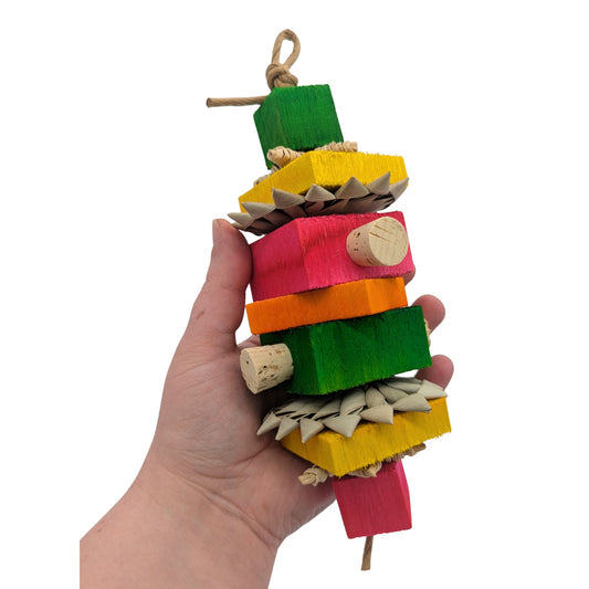 Frondly Yours by Lil Monsters Bird Toys.  Held in hand for scale. 