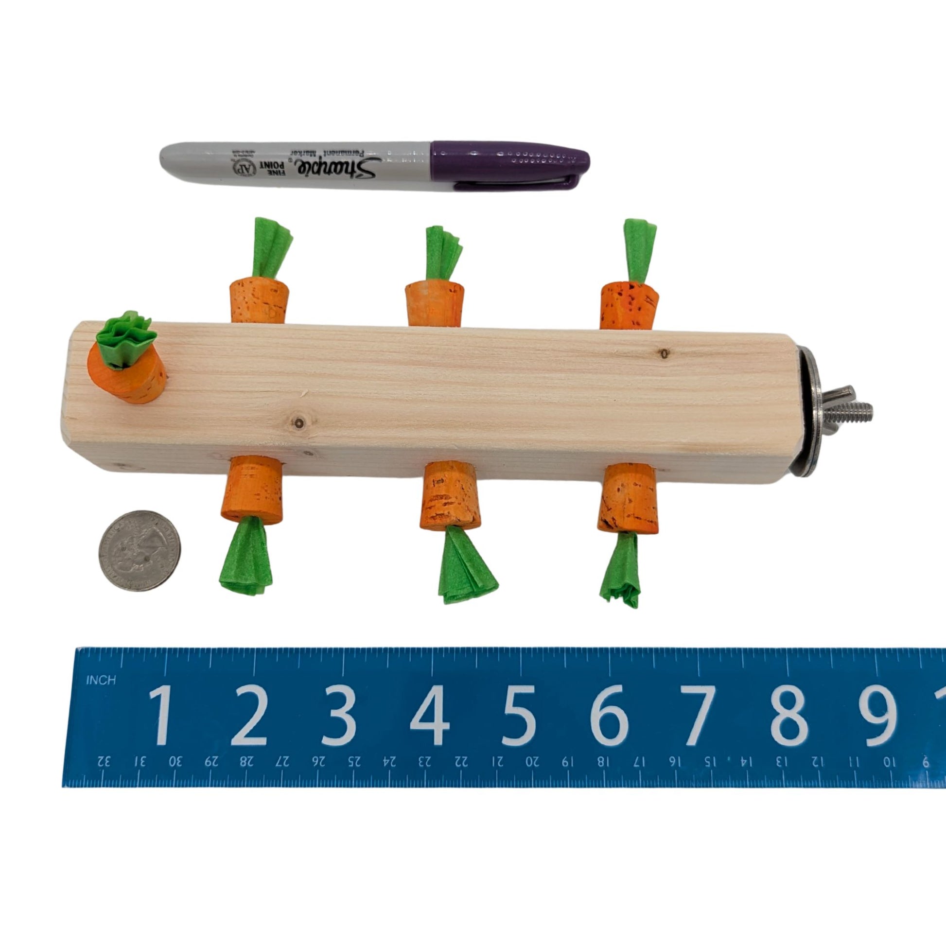 Garden Row by Lil Monsters Bird Toys. 8 inch variant shown next to ruler, US quarter, and sharpie for scale. 