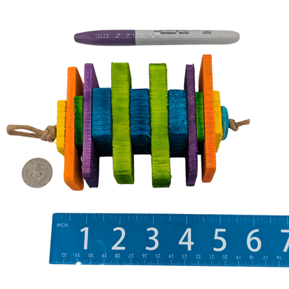 Gradient by Lil Monsters Bird Toys. Shown next to a ruler, US quarter, and sharpie marker for scale. 