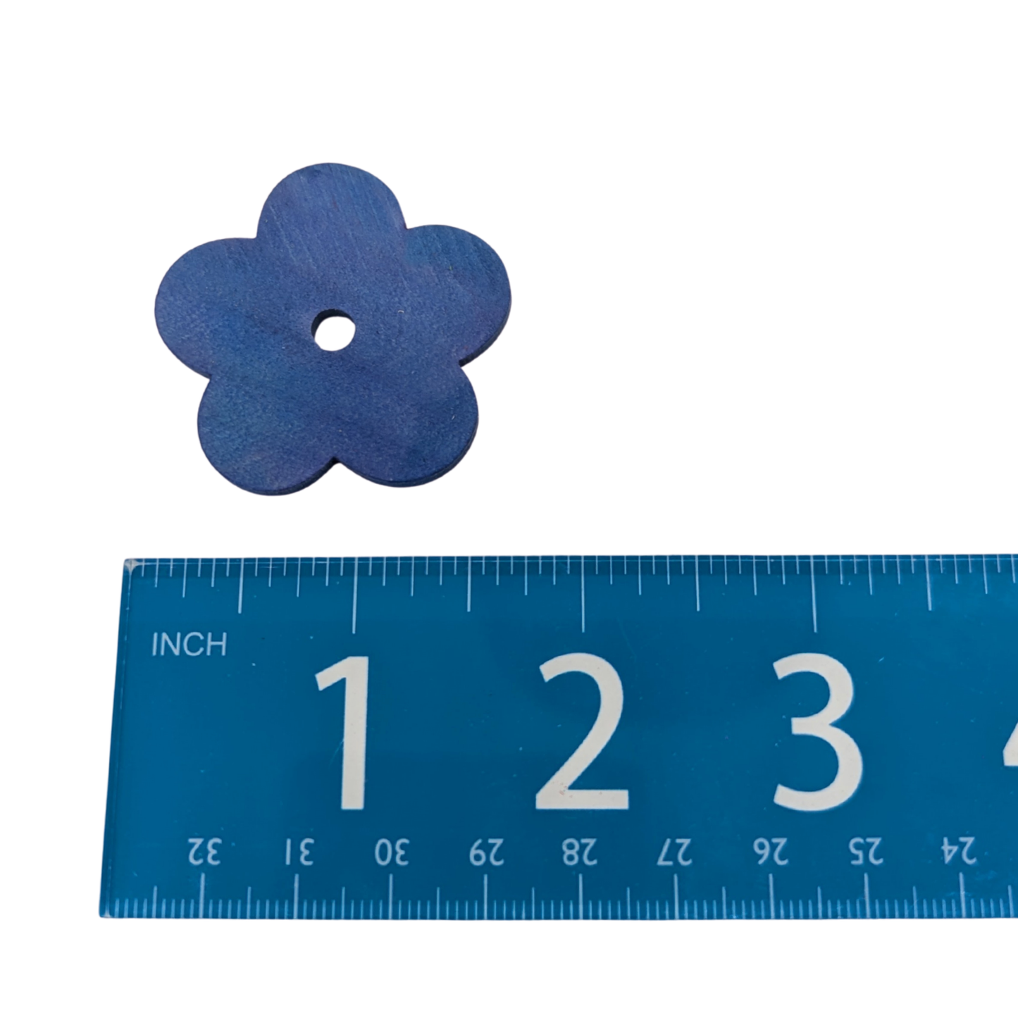 Hardwood Flower by Lil Monsters Bird Toys, shown next to ruler for scale (single)