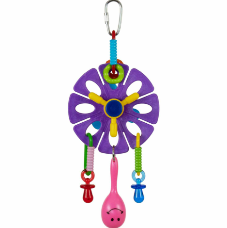 Maraca Flower bird toy by Super Bird Creations, with plastic charms and maraca