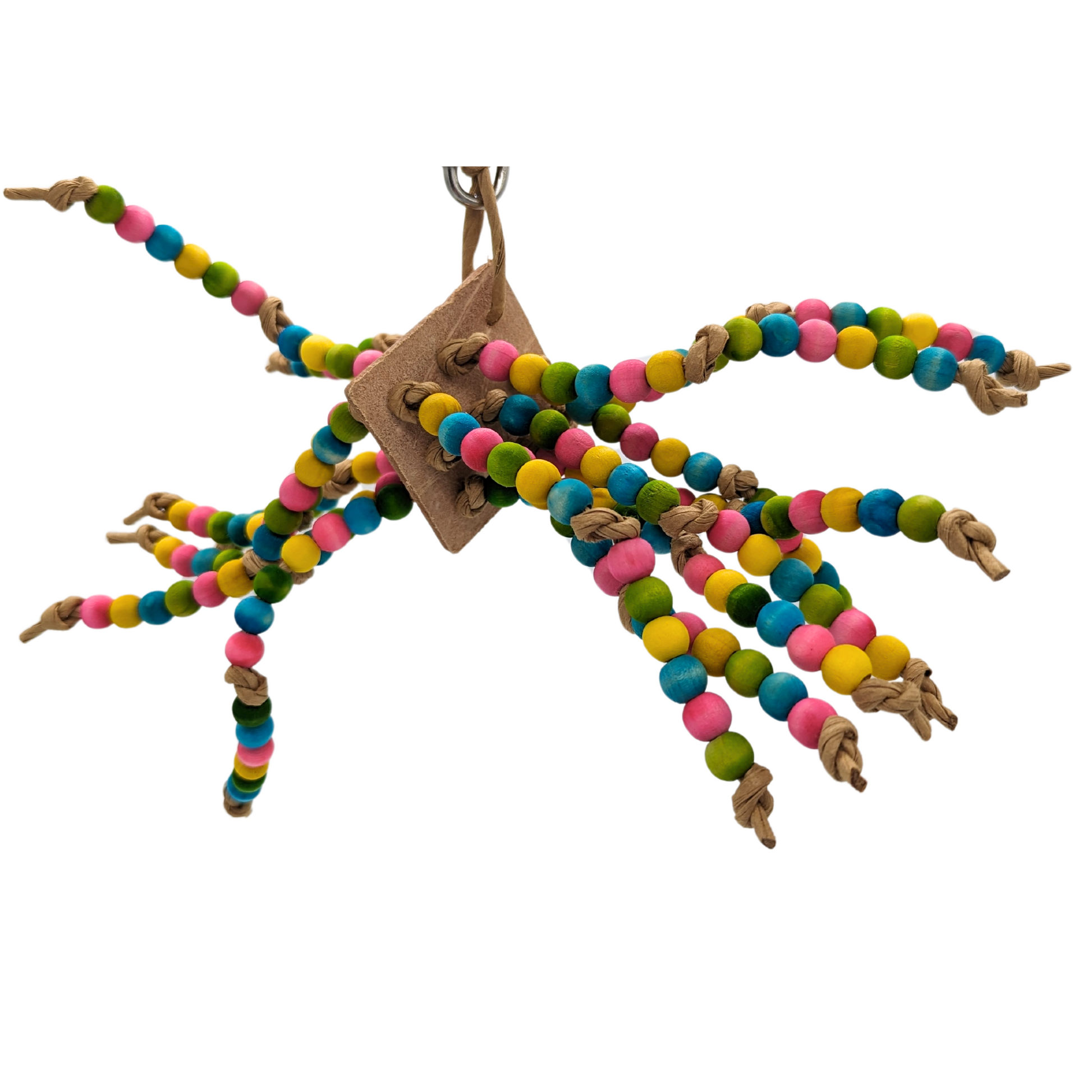 Medusa parrot toy by Lil Monsters Bird Toys, filled with 10mm wooden beads to snap