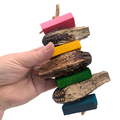 Mocha by Lil Monsters Bird Toys. Held in hand to show scale. 
