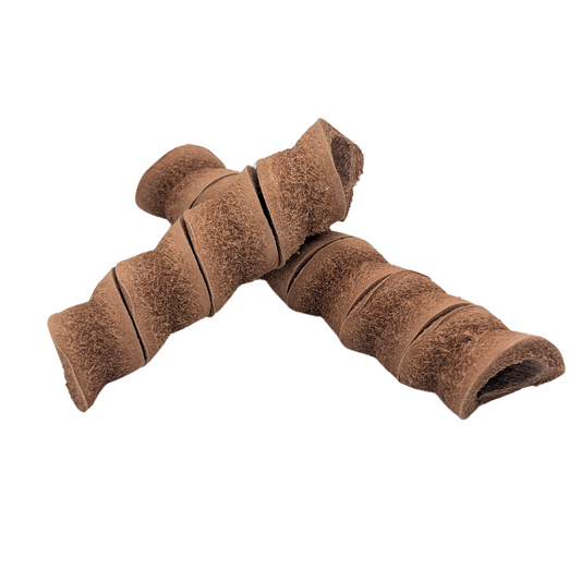 Rotini foot toy by Lil Monsters Bird Toys, made of coiled leather strips