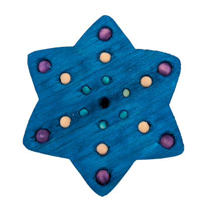 Skadi parrot toy by Lil Monsters Bird Toys, with balsa and wood beads for foraging