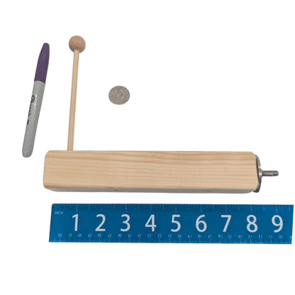 Skewer Perch by Lil Monsters Bird Toys.  Shown next to a ruler, sharpie marker, and US quarter for scale. 