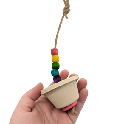 Souffle by Lil Monsters Bird Toys. Held in hand for scale. 