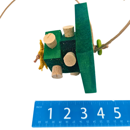 Spruced Up holiday themed bird toy by Lil Monsters Bird Toys, side view next to ruler for scale