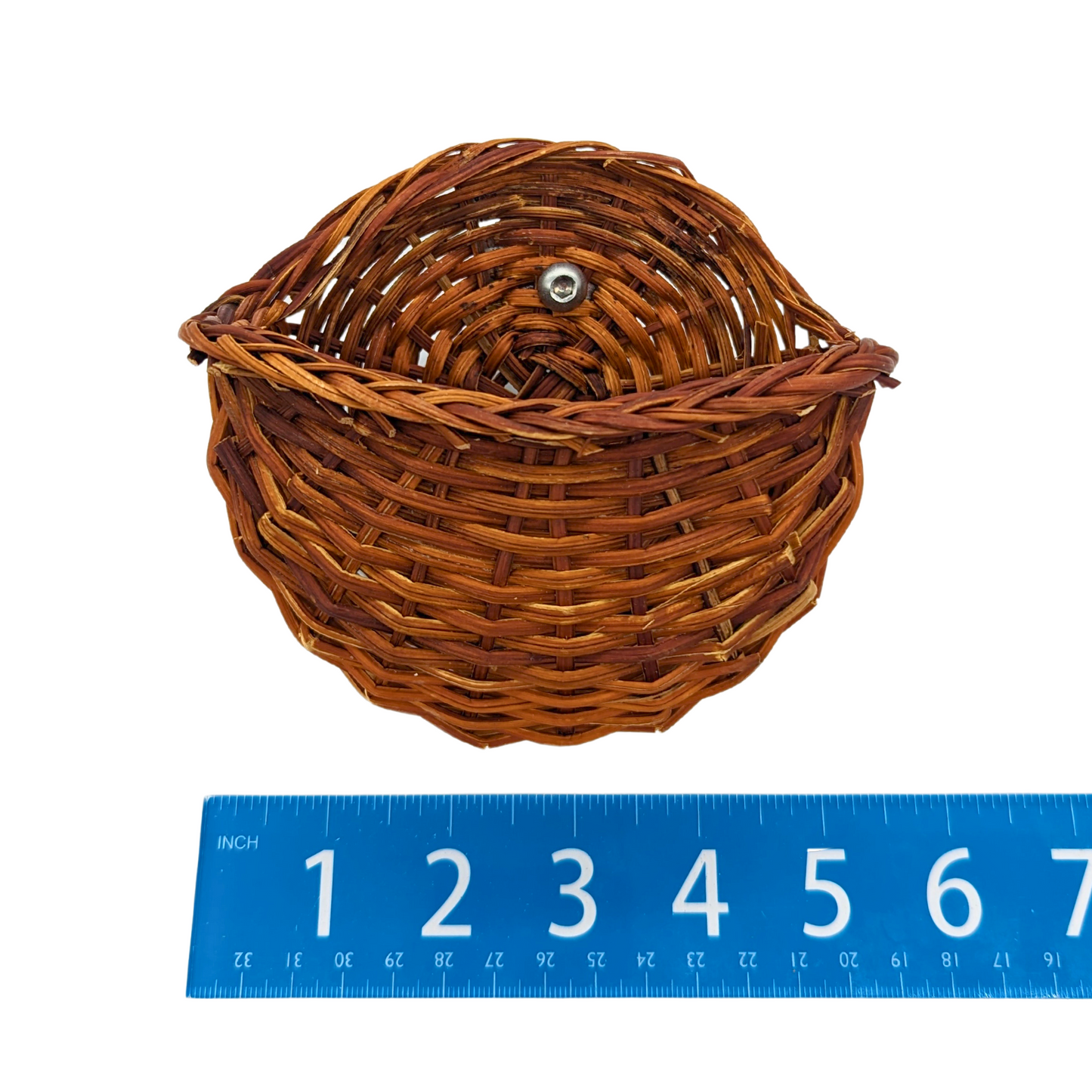 Toy Basket for foot toys by Lil Monsters Bird Toys, next to a ruler to show 5 to 6 inch width