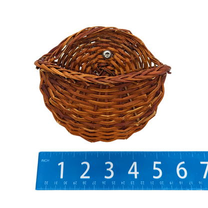 Toy Basket for foot toys by Lil Monsters Bird Toys, next to a ruler to show 5 to 6 inch width