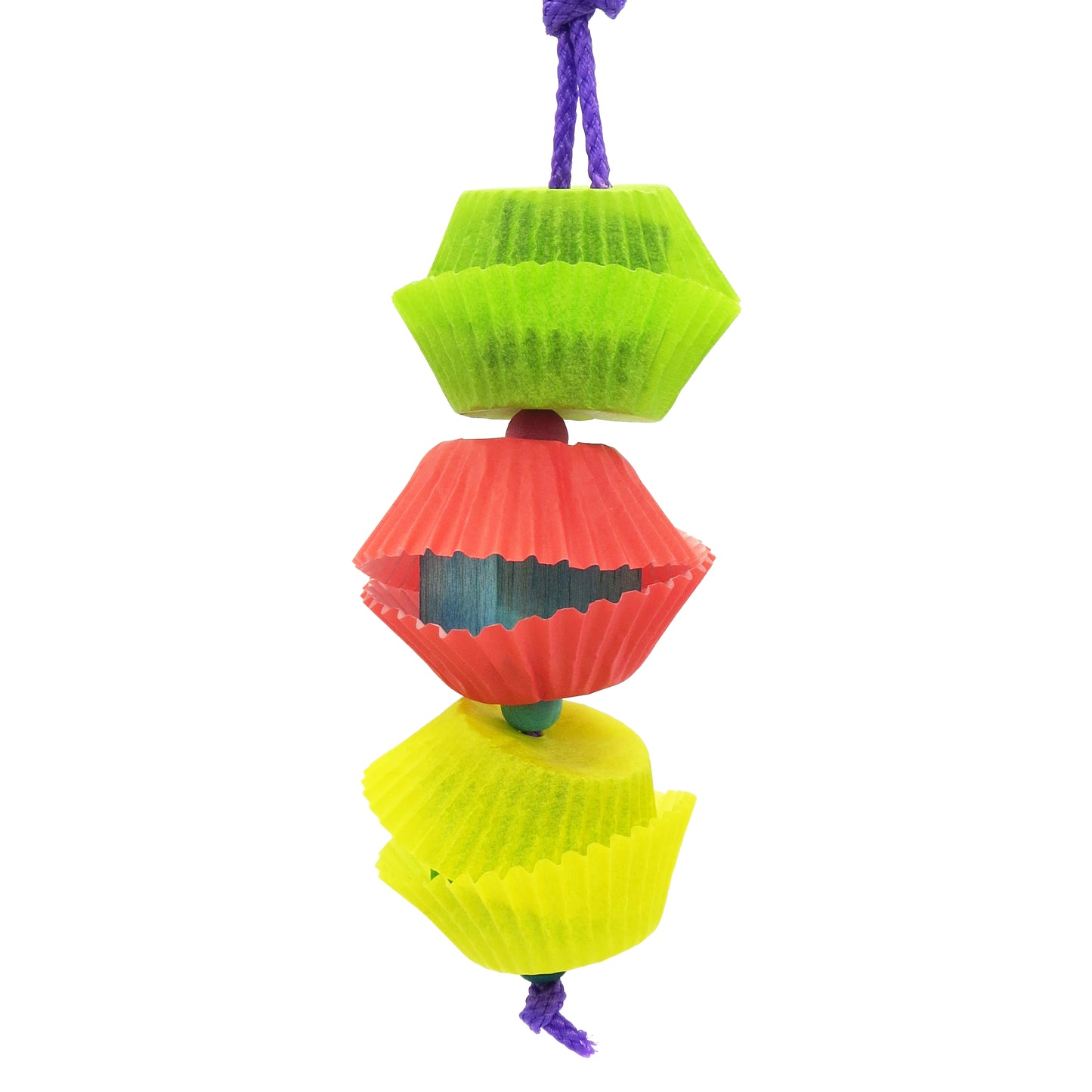 Balsa Surprise by Lil Monsters Bird Toys. Toy made for small birds with balsa blocks and mini cupcake liners. 