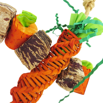 Carrot Patch by Lil Monsters Bird Toys. Close up shot. 