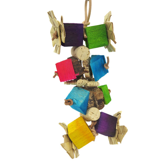Easy Peasy by Lil Monsters Bird Toys. Made with balsa, palm strips, cork, mahogany pods, and a vine star. 