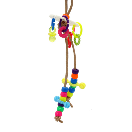Fidget by Lil Monsters Bird Toys. Made with various plastic beads, rings, and charms. 