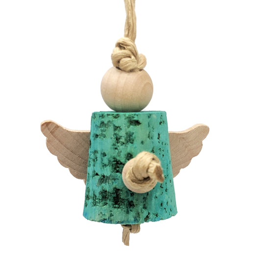 Angel Ornament by Lil Monsters Bird Toys. A small bird toy that looks like an angel, made of cork, hardwood, and basswood. 