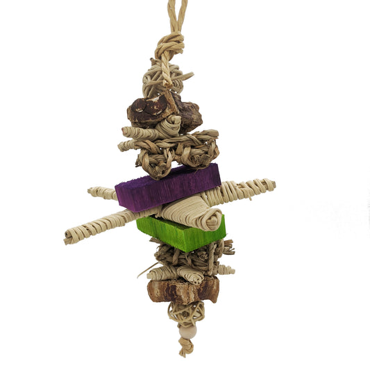 Briar by Lil Monsters Bird Toys. Made with vine, seagrass, mahogany pods, and balsa. 