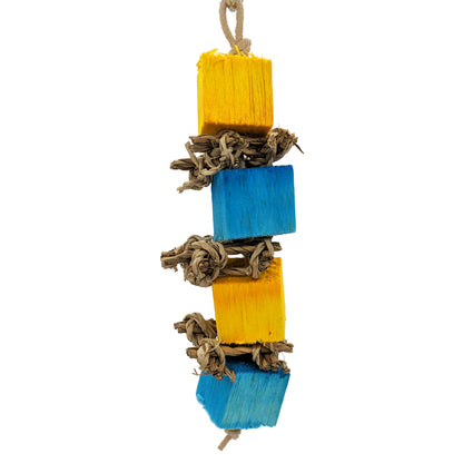 Crunchy by Lil Monsters Bird Toys. Made with alternating blocks of balsa blocks and seagrass squares. 