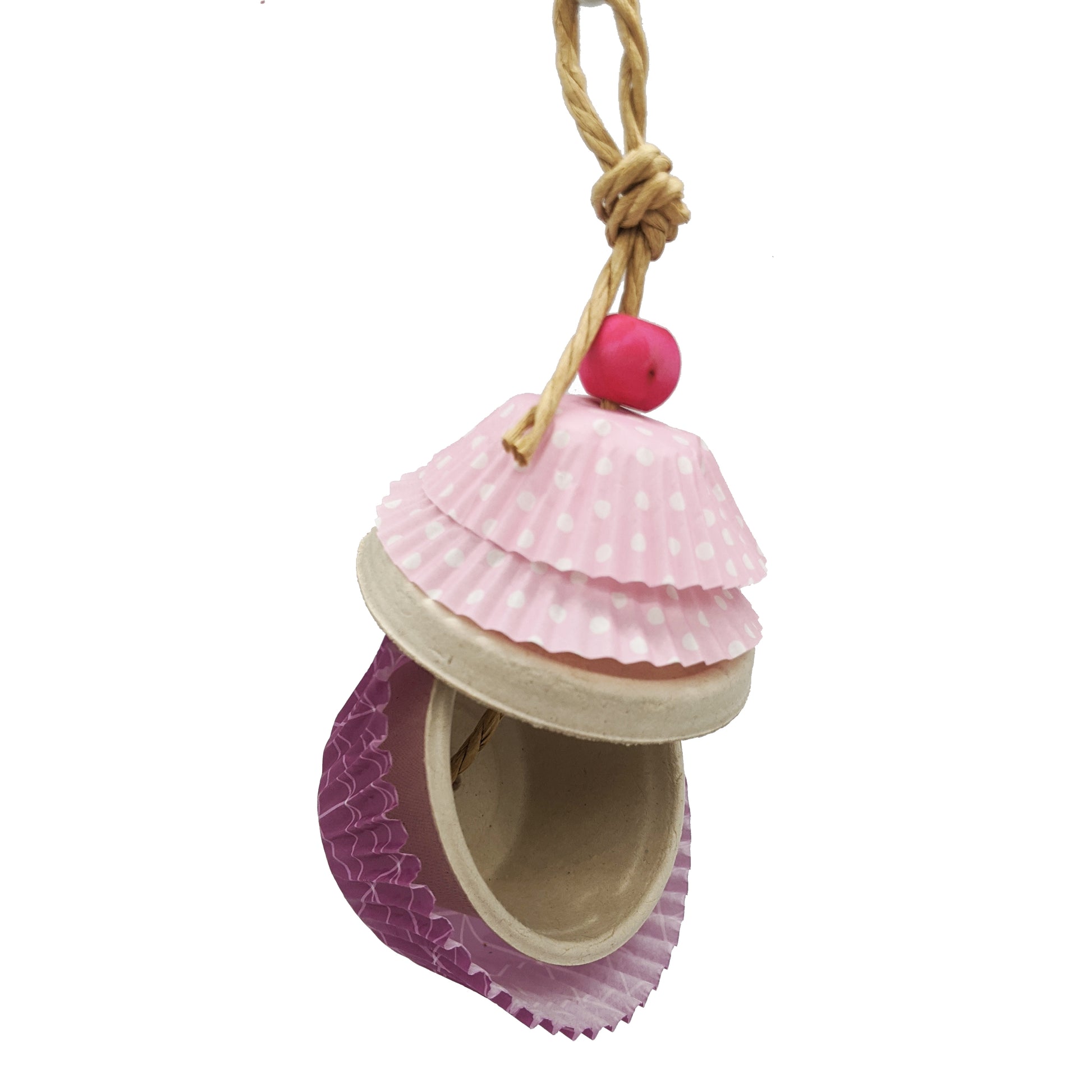 Cupcake Forager by Lil Monsters Bird Toys. Shown open.