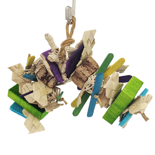 Koopa by Lil Monsters Bird Toys, featuring palm, vine, thin pine, balsa, craft sticks, cork, and mahogany pods. 