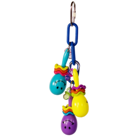 Maraca Mania small parrot toy by Super Bird Creations, with plastic maracas and charms
