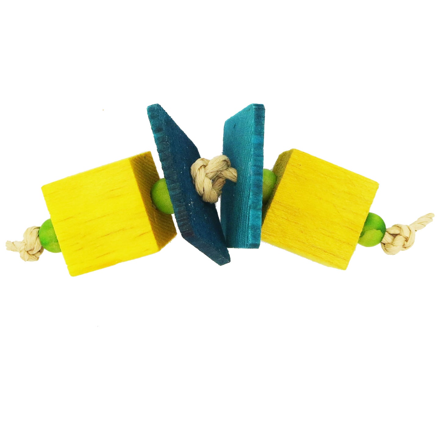 Munchie by Lil Monsters Bird Toys. Made with thin pine, balsa cubes, and wooden beads on paper rope.