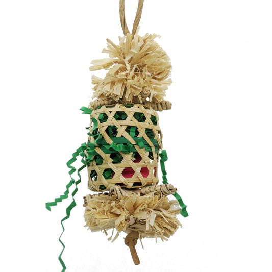 Pinata by Lil Monsters Bird Toys. Made with bamboo baskets, corn husk, vine, shredded paper, and balsa. 