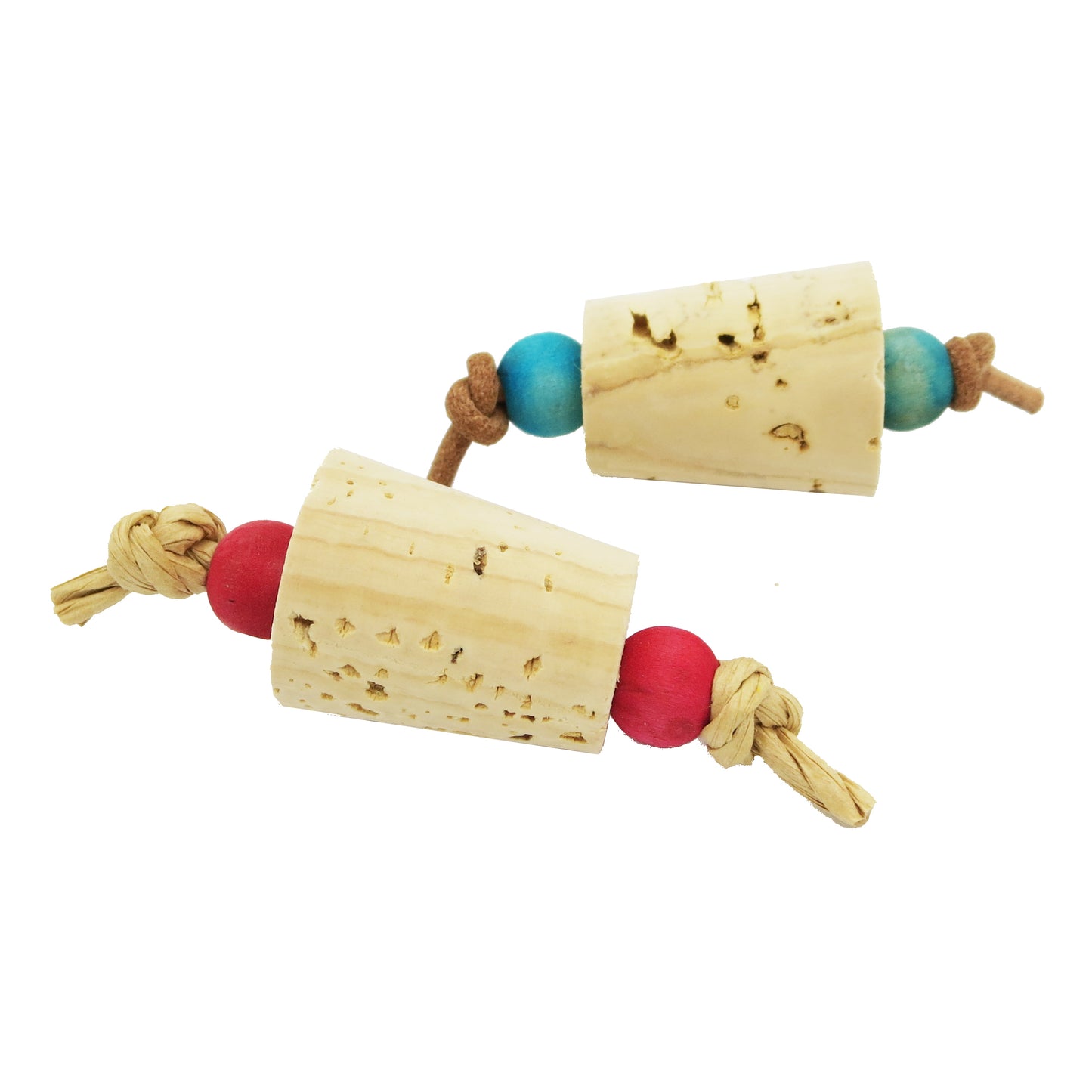 Popper Foot Toy by Lil Monsters Bird Toys. Made with cork stoppers and wood beads. 