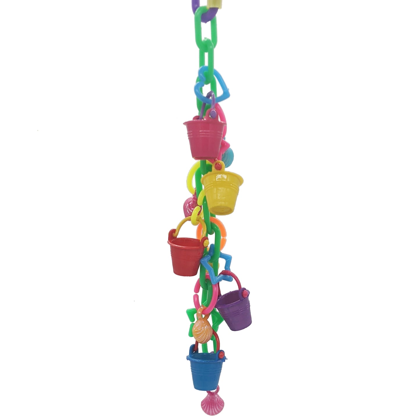 Seashore by Lil Monsters Bird Toys, made with mini plastic buckets and clams on plastic chain. 