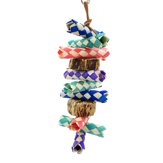 Simply Put by Lil Monsters Bird Toys. Made with palm shredders and mahogany slices. 
