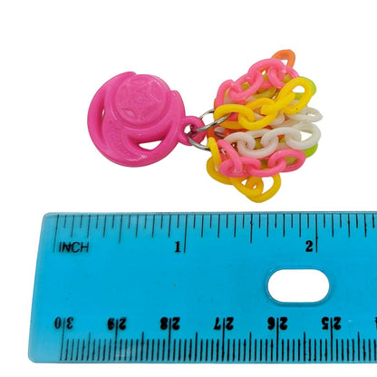 Tassels bird toy by Tiny Conure Trinkets, next to ruler for scale