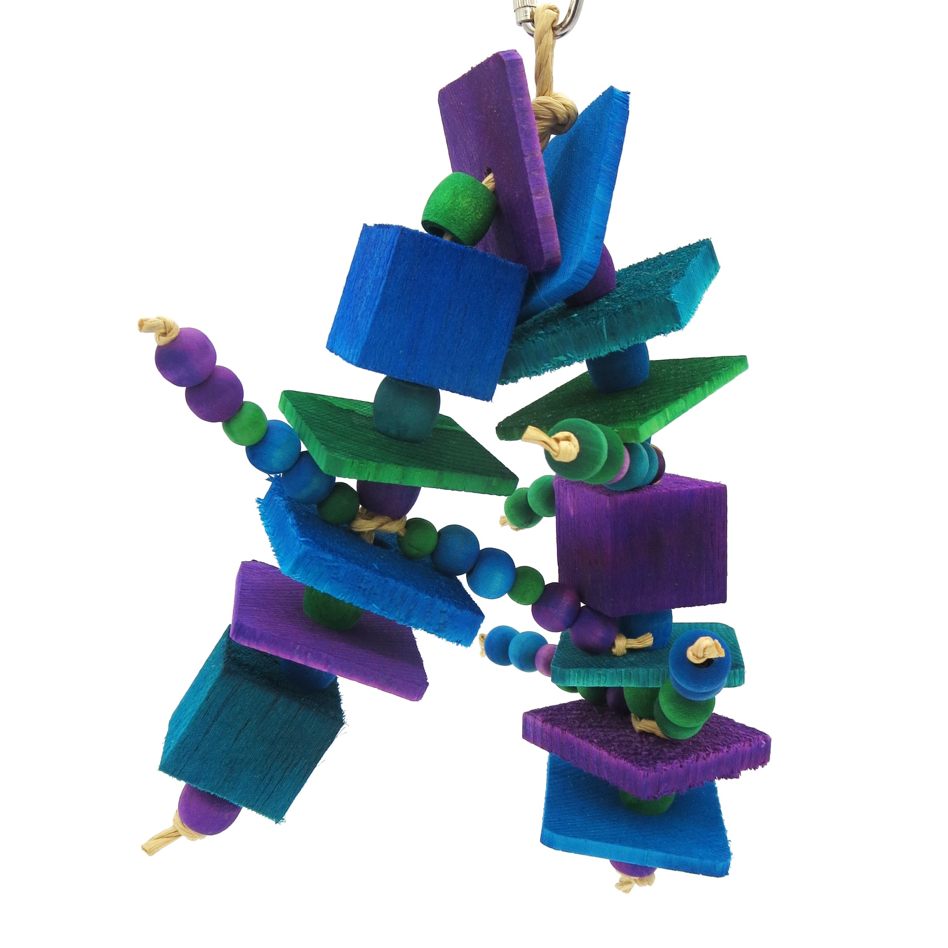 Triathlon by Lil Monsters Bird Toys. Made with thin and super thin pine slices, balsa blocks, and a mix of 8mm and 10mm wood beads.