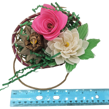 Wildflowers parrot toy for Lil Monsters Bird Toys, next to a ruler for scale
